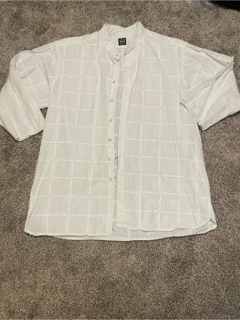 Ike behar Men's White Textured Button-Up Shirt - Relaxed Fit